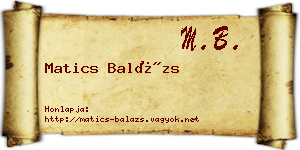 Matics Balázs névjegykártya